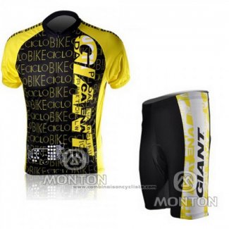 2010 Maillot Cyclisme Giant Noir et Jaune Manches Courtes et Cuissard