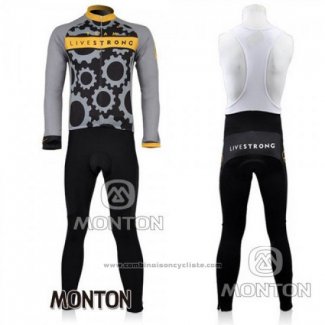 2010 Maillot Cyclisme Livestrong Gris Manches Longues et Cuissard