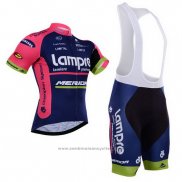 2015 Maillot Cyclisme Lampre Merida Rose et Bleu Manches Courtes et Cuissard