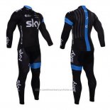 2015 Maillot Cyclisme Sky Azur et Noir Manches Longues et Cuissard