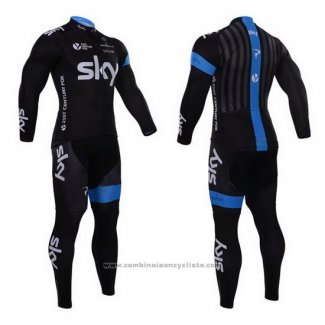 2015 Maillot Cyclisme Sky Azur et Noir Manches Longues et Cuissard