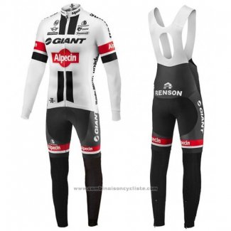 2016 Maillot Cyclisme Giant Alpecin Noir et Blanc Manches Longues et Cuissard