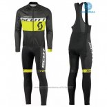 2016 Maillot Cyclisme Scott Noir et Jaune Manches Longues et Cuissard