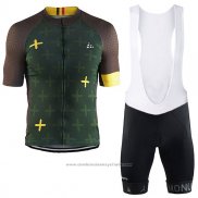 2017 Maillot Cyclisme Craft Monuments Marron et Vert Manches Courtes et Cuissard