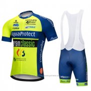 2018 Maillot Cyclisme Aquaproject Jaune Vert Manches Courtes et Cuissard