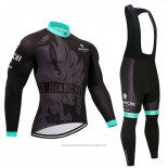 2018 Maillot Cyclisme Bianchi Noir et Bleu Manches Longues et Cuissard