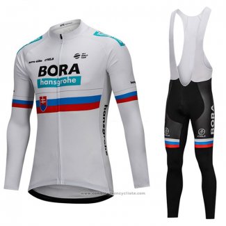 2018 Maillot Cyclisme Bora Champion Slovaquie Blanc Manches Longues et Cuissard