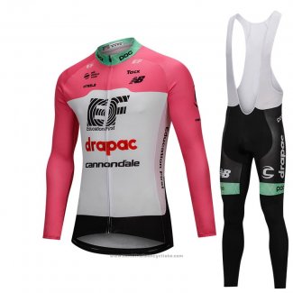 2018 Maillot Cyclisme Cannondale Drapac Blanc et Rose Manches Longues et Cuissard