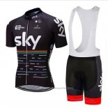 2018 Maillot Cyclisme Sky Noir et Rouge Manches Courtes et Cuissard