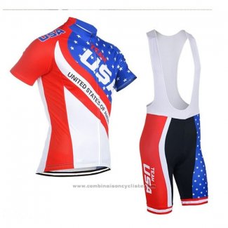 2018 Maillot Cyclisme USA Bleu et Rouge Manches Courtes et Cuissard