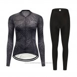 2019 Maillot Cyclisme Femme Delle Gris Manches Longues et Cuissard