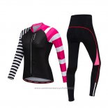 2019 Maillot Cyclisme Femme Wosawe Noir Blanc Rose Manches Longues et Cuissard