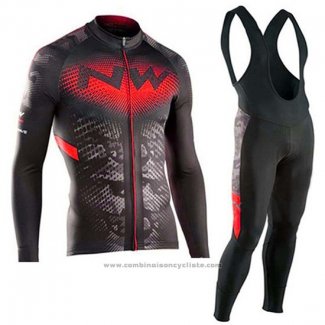 2019 Maillot Cyclisme Northwave Noir Rouge Manches Longues et Cuissard