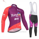 2019 Maillot Cyclisme Burgos BH Violet Rouge Manches Longues et Cuissard