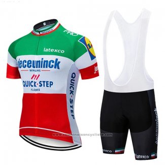 2019 Maillot Cyclisme Deceuninck Quick Step Vert Blanc Rouge Manches Courtes et Cuissard