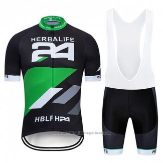 2019 Maillot Cyclisme Herbalifr 24 Noir Vert Manches Courtes et Cuissard