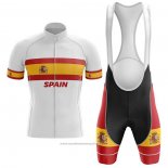 2020 Maillot Cyclisme Champion Espagne Blanc Manches Courtes et Cuissard