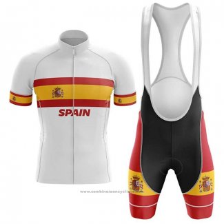 2020 Maillot Cyclisme Champion Espagne Blanc Manches Courtes et Cuissard