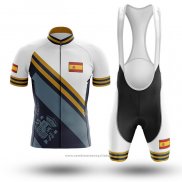 2020 Maillot Cyclisme Champion Espagne Bleu Clair Jaune Manches Courtes et Cuissard