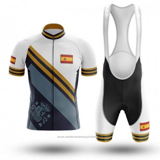 2020 Maillot Cyclisme Champion Espagne Bleu Clair Jaune Manches Courtes et Cuissard