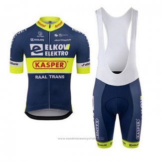 2020 Maillot Cyclisme Elkov-kasper Bleu Jaune Manches Courtes et Cuissard