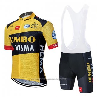 2020 Maillot Cyclisme Jumbo Visma Jaune Noir Manches Courtes et Cuissard