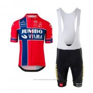 2020 Maillot Cyclisme Jumbo Visma Rouge Bleu Manches Courtes et Cuissard