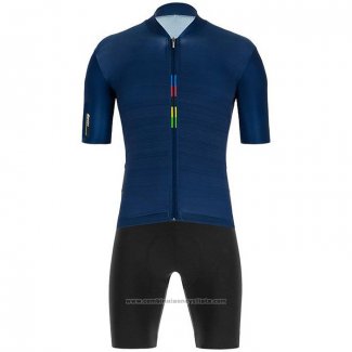 2020 Maillot Cyclisme UCI Profond Bleu Manches Courtes et Cuissard