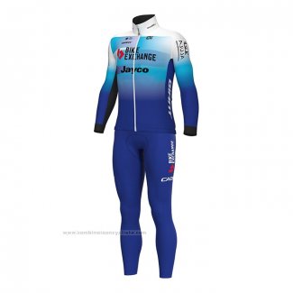 2022 Maillot Cyclisme Bike Exchange Bleu Blanc Manches Longues et Cuissard