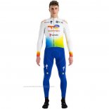 2022 Maillot Cyclisme Direct Energie Blanc Jaune Bleu Manches Longues et Cuissard