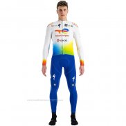 2022 Maillot Cyclisme Direct Energie Blanc Jaune Bleu Manches Longues et Cuissard