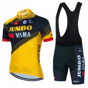 2022 Maillot Cyclisme Jumbo Visma Jaune Noir Manches Courtes et Cuissard