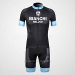2012 Maillot Cyclisme Bianchi Noir et Bleu Clair Manches Courtes et Cuissard