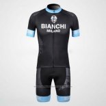 2012 Maillot Cyclisme Bianchi Noir et Bleu Clair Manches Courtes et Cuissard