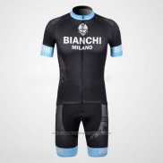 2012 Maillot Cyclisme Bianchi Noir et Bleu Clair Manches Courtes et Cuissard