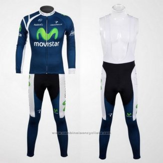 2012 Maillot Cyclisme Movistar Bleu Manches Longues et Cuissard