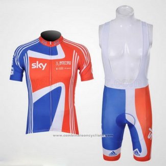 2012 Maillot Cyclisme Sky Champion Regno Unito Orange et Bleu Manches Courtes et Cuissard