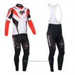 2013 Maillot Cyclisme Fox Blanc et Rouge Manches Longues et Cuissard