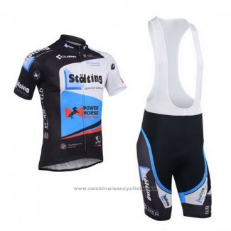 2013 Maillot Cyclisme Stolting Noir et Azur Manches Courtes et Cuissard