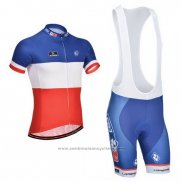 2014 Maillot Cyclisme FDJ Bleu Champion France Manches Courtes et Cuissard