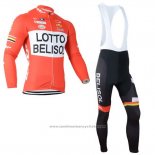 2014 Maillot Cyclisme Lotto Belisol Orange Manches Longues et Cuissard