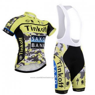 2015 Maillot Cyclisme Tinkoff Saxo Bank Noir et Jaune Manches Courtes et Cuissard