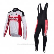 2016 Maillot Cyclisme Ducati Blanc et Rouge Manches Longues et Cuissard