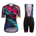 2016 Maillot Cyclisme Femme Canyon Noir et Rouge Manches Courtes et Cuissard