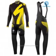 2016 Maillot Cyclisme Specialized Noir et Jaune Manches Longues et Cuissard