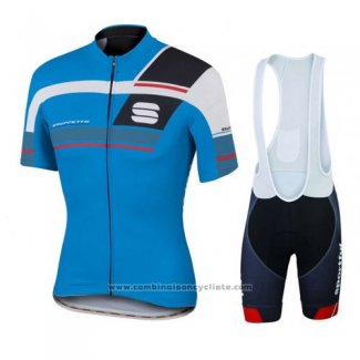 2016 Maillot Cyclisme Sportful Noir et Bleu Manches Courtes et Cuissard