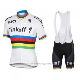 2016 Maillot Cyclisme UCI Monde Champion Tinkoff Blanc Manches Courtes et Cuissard