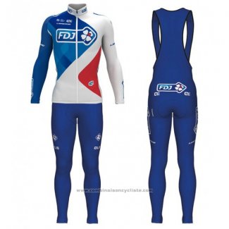 2017 Maillot Cyclisme FDJ Bleu et Blanc Manches Longues et Cuissard