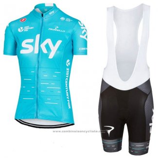 2017 Maillot Cyclisme Femme Sky Azur Manches Courtes et Cuissard