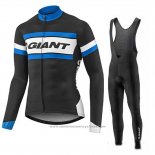 2017 Maillot Cyclisme Giant Bleu et Noir Manches Longues et Cuissard